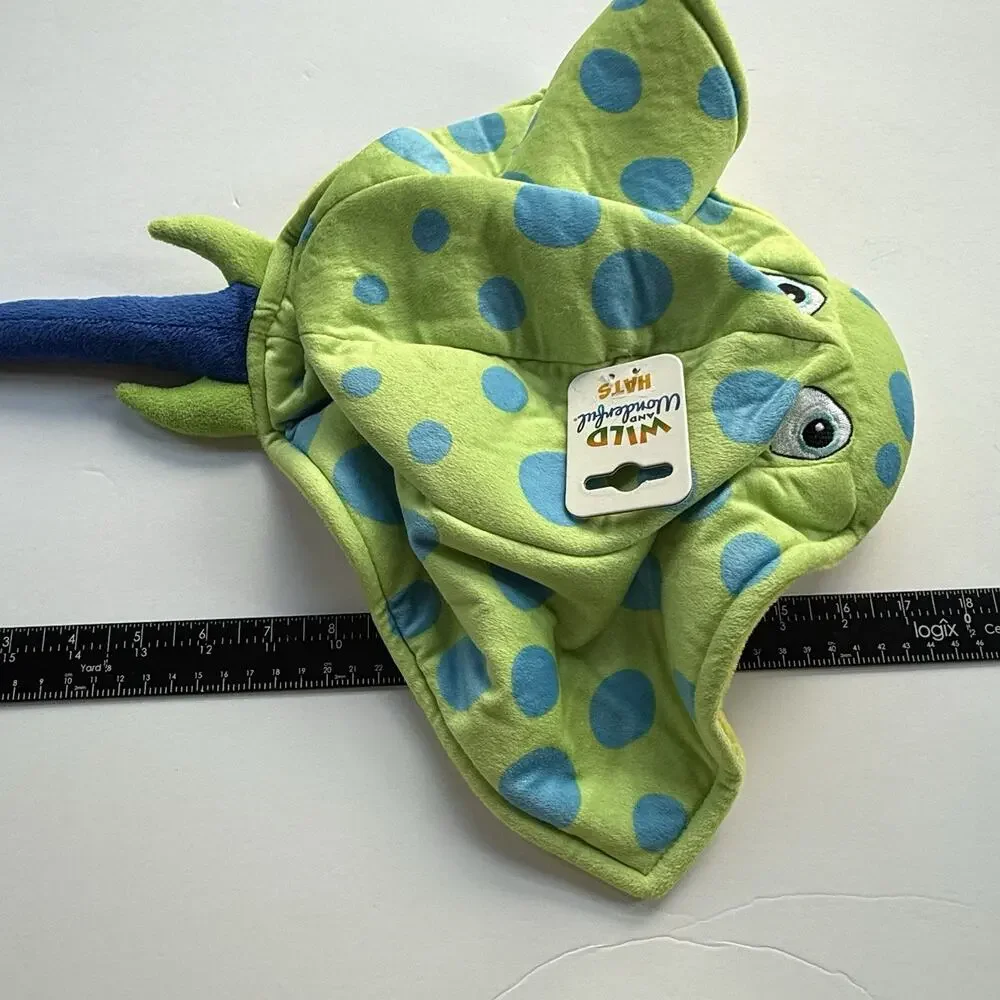 Wildlife Artists Plush Stingray Hat Kids Novelty Aquarium Zoo Green Blue Dot NEW